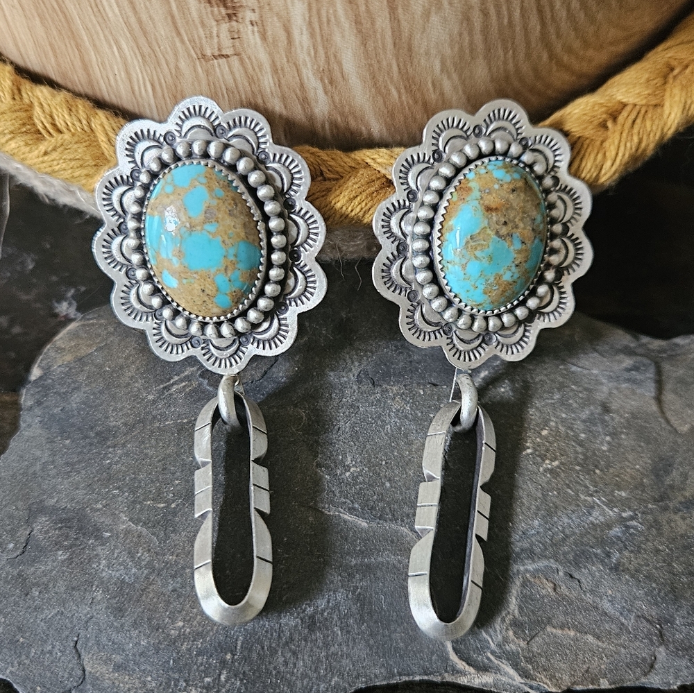 Navajo Sterling Silver Turquoose Earrings - Picture 8 of 8